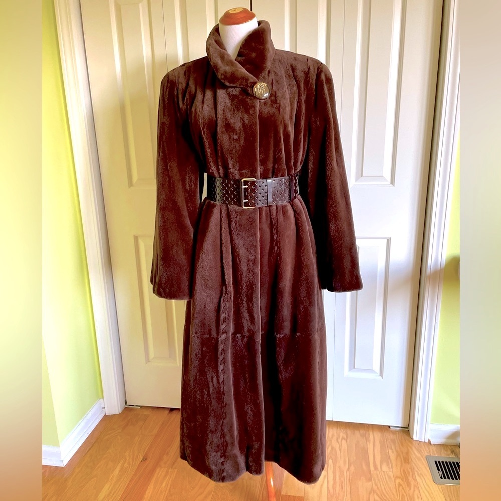 SAGA MINK Sheared Dark Brown Mink Long Coat XL Mint 💥